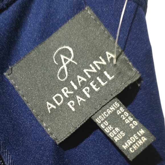 Adrianna Papell Navy Blue Shutter Pleat Sheath Illusion Cocktail Party Dress, 16 - Picture 10 of 14